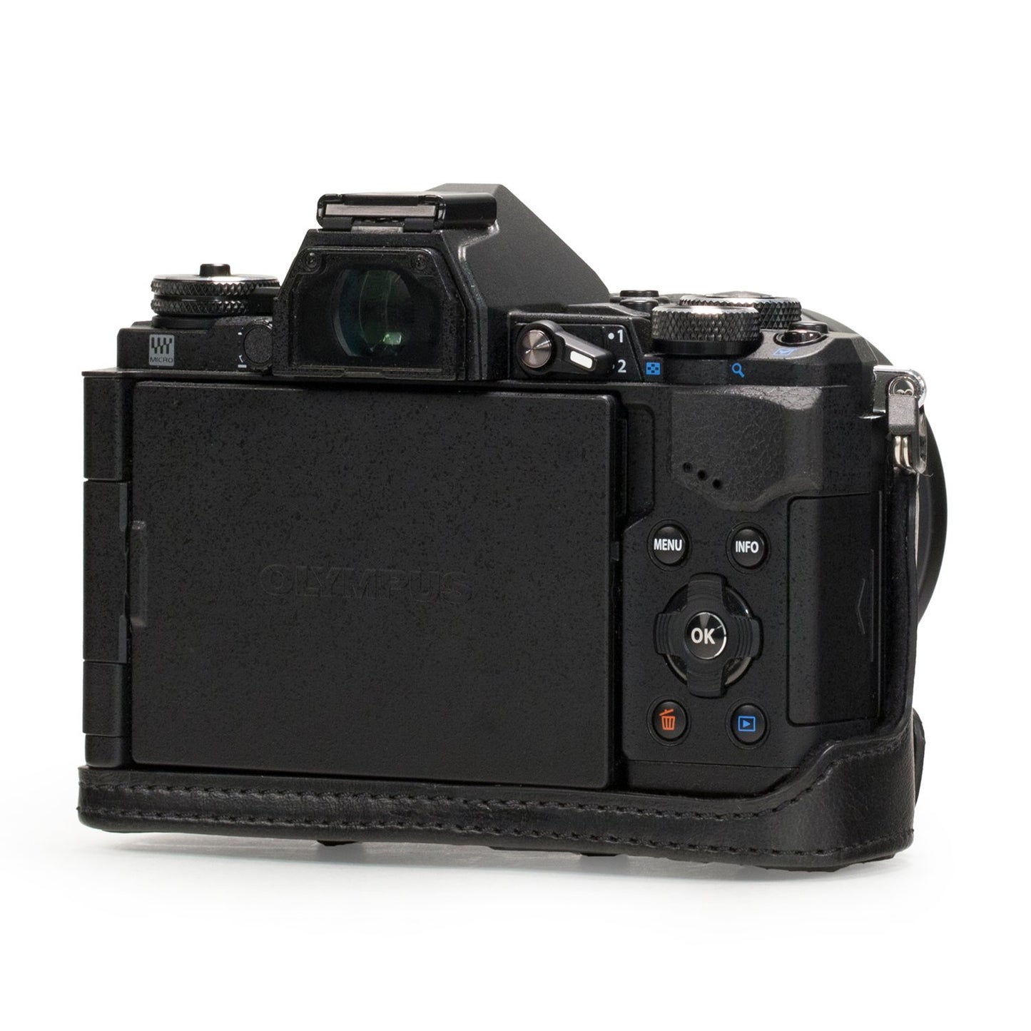 MegaGear Ever Ready Protective Leather Camera Case, Bag for Olympus OM-D E-M5 Mark II with 12-40mm and 40-150mm Lenses (Black) (MG545)