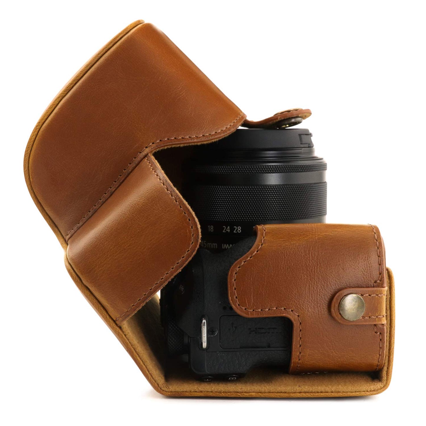 Megagear MG1752 Ever Ready Leather Camera Case Compatible with Canon EOS M6 Mark II (15-45mm) - Light Brown