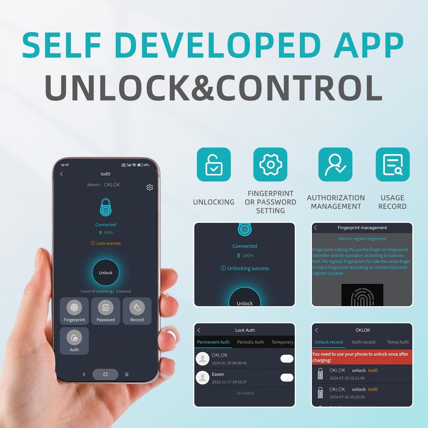 SFW Fingerprint & Bluetooth Smart Padlock – Water Resistant with Code & Mobile App, for Gyms, Bikes, Luggage, Lockers & Schools (Silver)