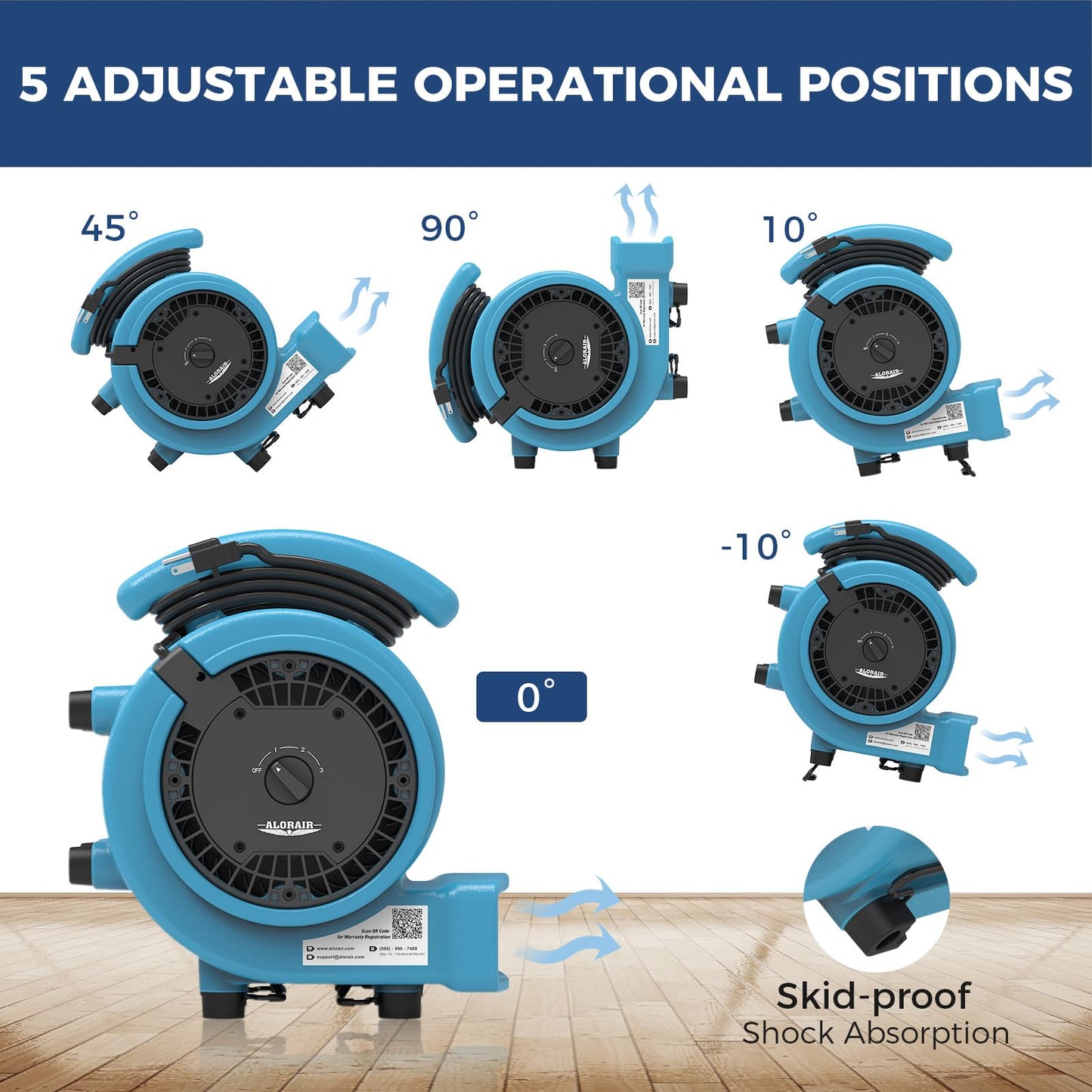 ALORAIR 3 Speed Air Mover Floor Fan 1000CFM Portable Blower Fan-GE1000