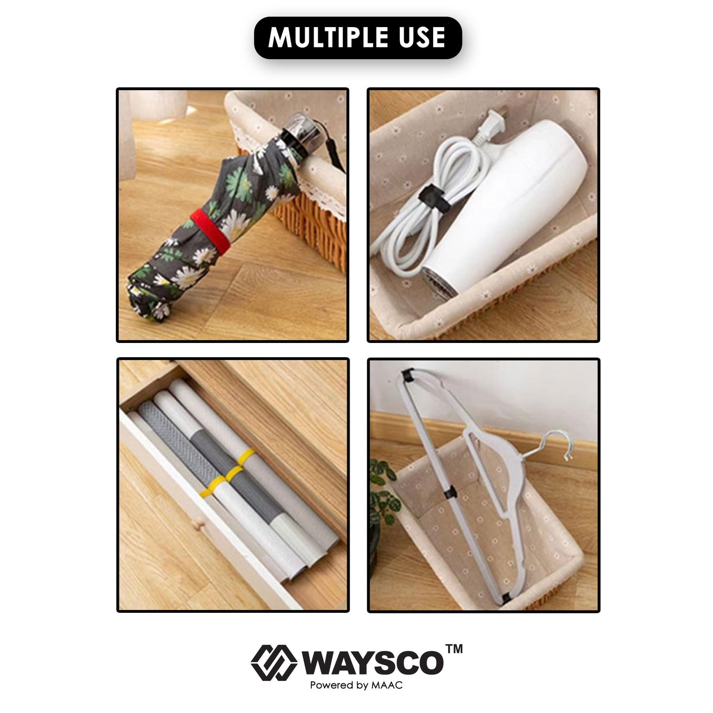 WAYSCO Reusable Cable Ties Black 8 inch (60 pcs), Cable Management Cable Organizer Cable Straps,Wire Cord Organizer Management Straps Ties.