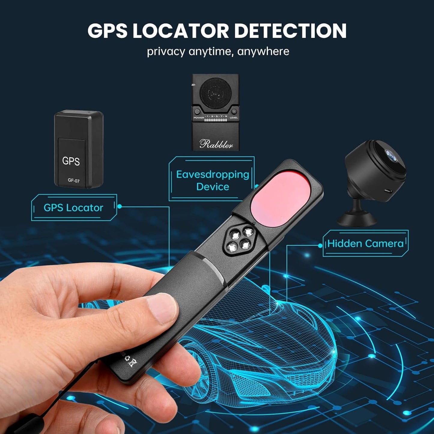 JIEXUN Hidden Camera Detector, Upgraded Hidden Bug and Camera Detector, Portable GPS Tracker Spy Camera Device Finder Detector, Hidden Camera