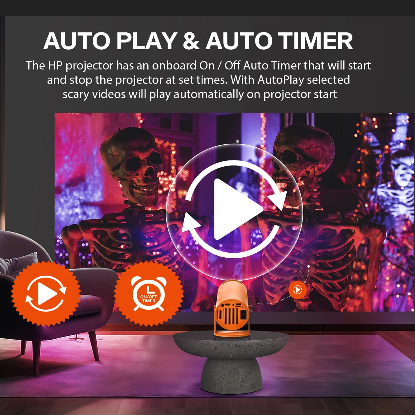 AAXA HP Halloween Projector (2025 Upgraded) for Haunted Windows, Auto-Start, Holographic Projections, Short Throw, HD 1080P, Portable Projector with 8