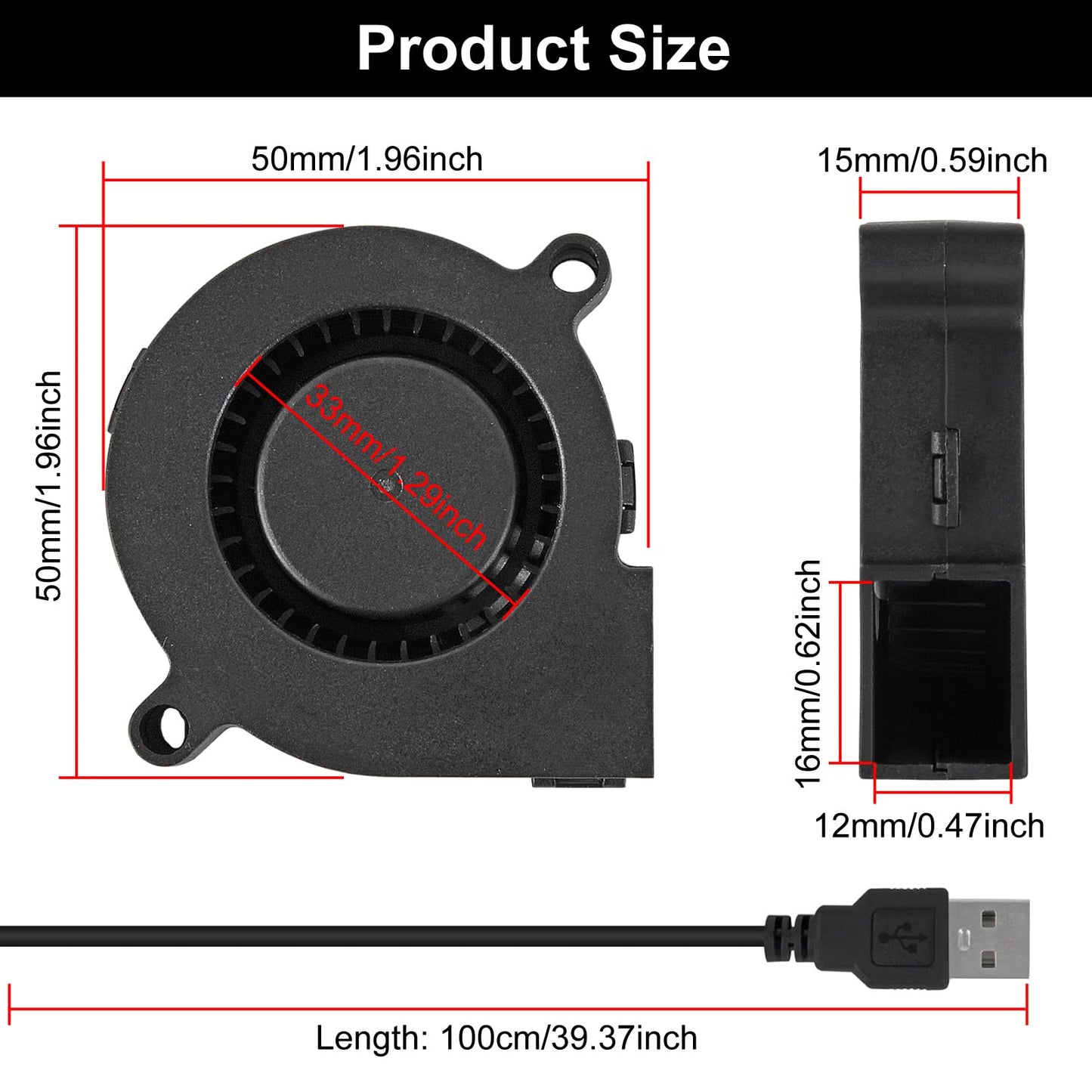 4PCS 5015 USB 5V Blower Cooling Fan 50mm x 50mm x 15mm 5V USB Blower Fan for Small Appliances Series Replacement