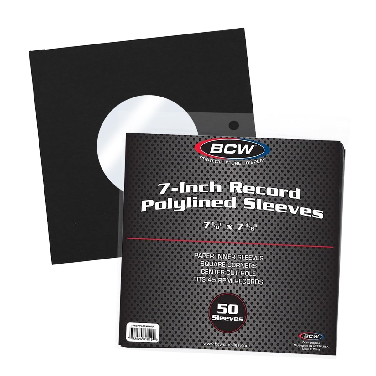 BCW Polylined Black Paper 7 in Square Corner Record Sleeves - 50 ct | Inner Protective Sleeves with Center Hole for Vinyl Records | Acid-Free, Scratch