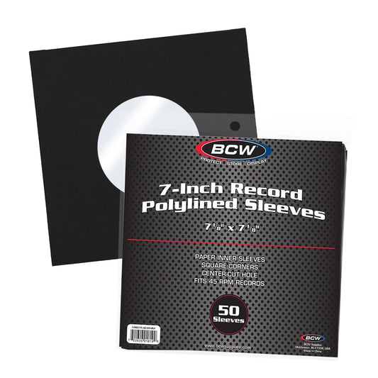 BCW Polylined Black Paper 7 in Square Corner Record Sleeves - 50 ct | Inner Protective Sleeves with Center Hole for Vinyl Records | Acid-Free, Scratch