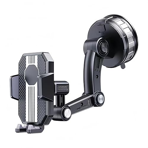 HOUGXD Car Phone Mount with Vacuum Suction Cup, Universal Dashboard Windshield Holder, Black Metal Construction, Automatic Clamping System, Compatible