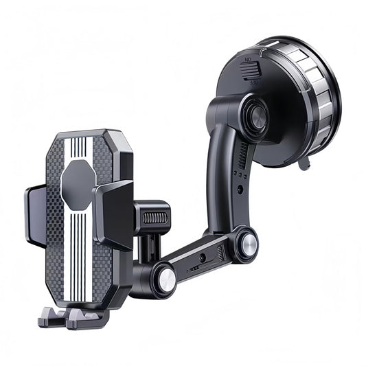 HOUGXD Car Phone Mount with Vacuum Suction Cup, Universal Dashboard Windshield Holder, Black Metal Construction, Automatic Clamping System, Compatible