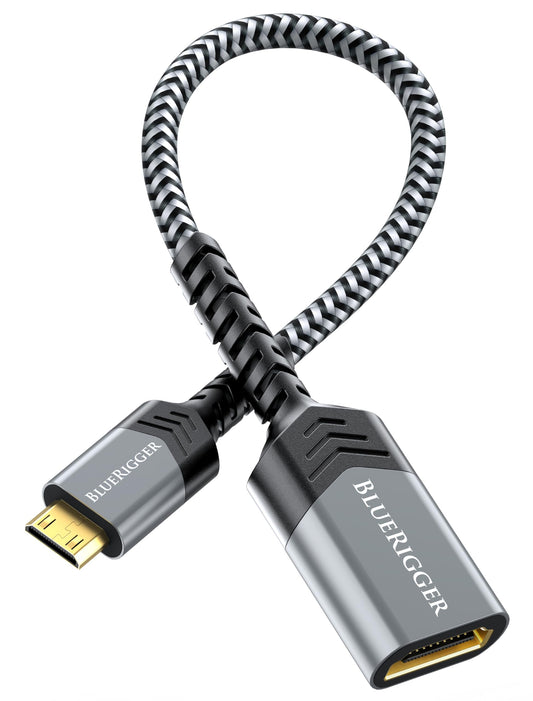 BlueRigger Mini HDMI to HDMI Adapter (4K 60Hz HDR, Mini HDMI Male to HDMI Female) - Compatible with DSLR Camera, Camcorder, Graphics/Video Card