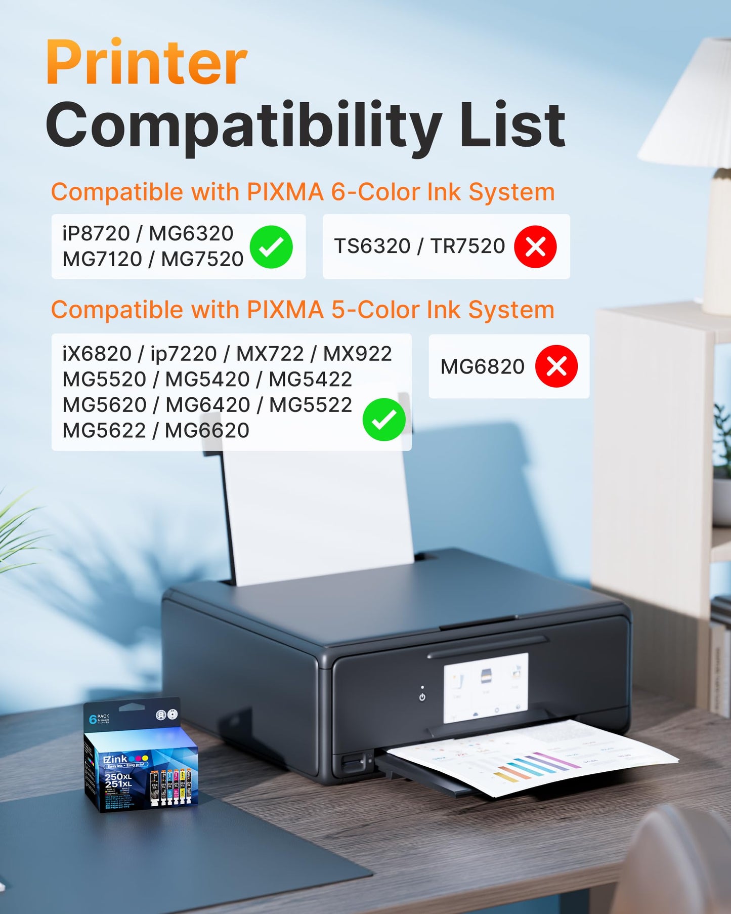 251XL Ink Cartridge for Canon CLI-250XL 251 XL for IP8720 MG6320(6 Gray)