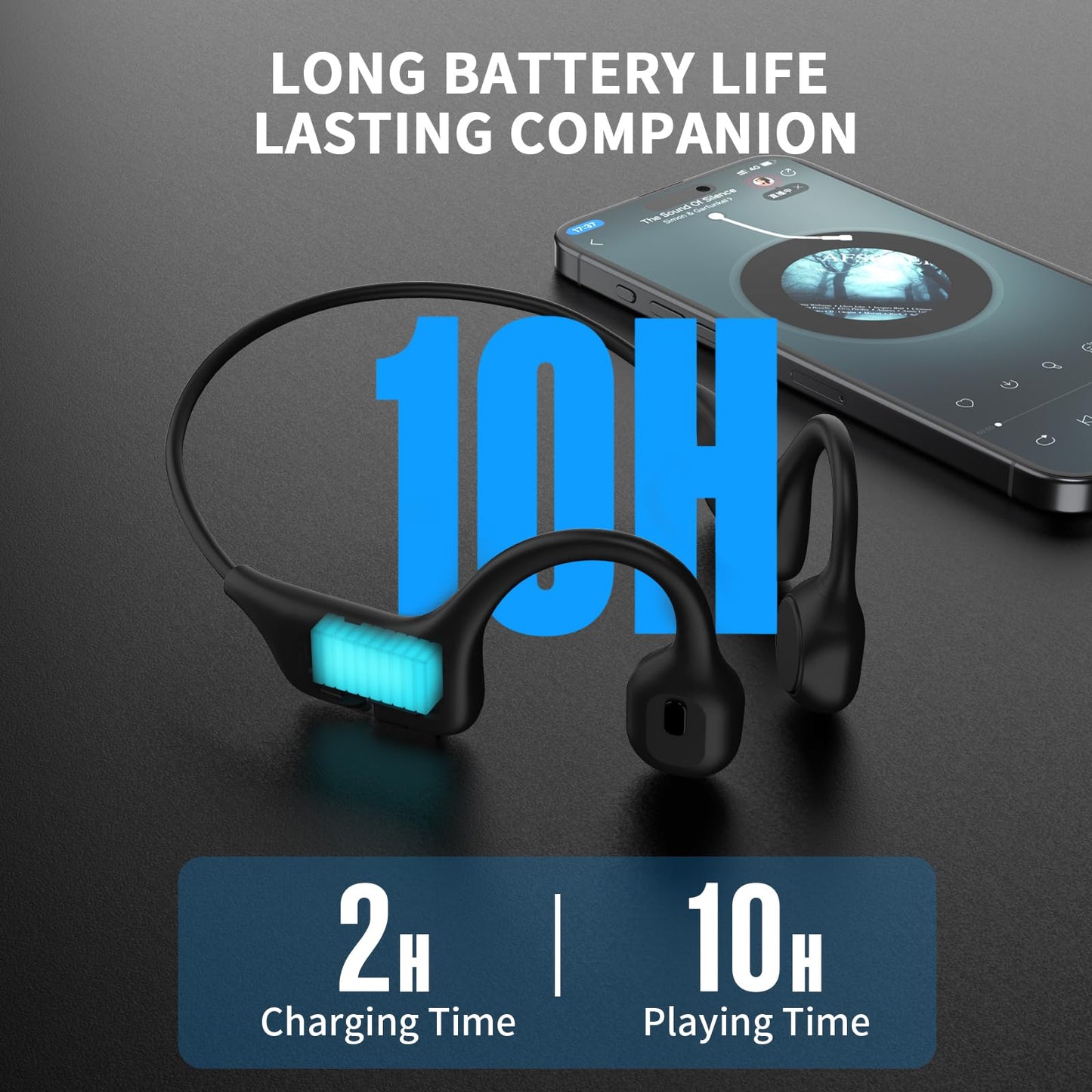 KualaLup Bone Conduction Headphones Bluetooth, Open Ear Headphones Wireless Bluetooth with 6-10H Long Life Black