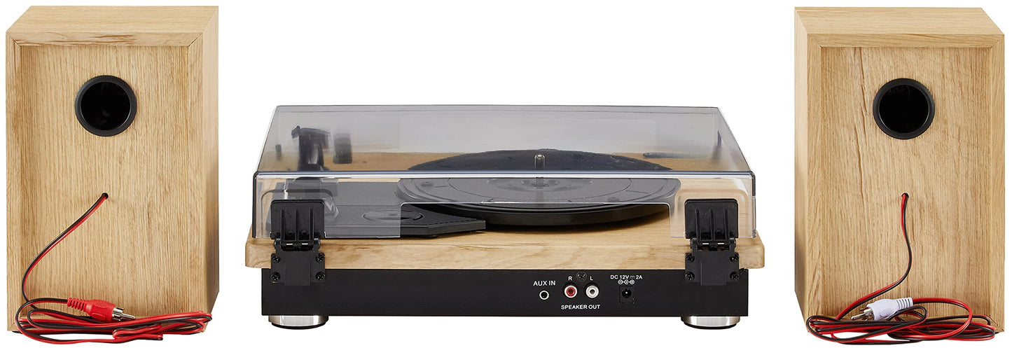 Crosley CR6043A-NA Brio Bluetooth Turntable Shelf System with Included Speakers, Natural
