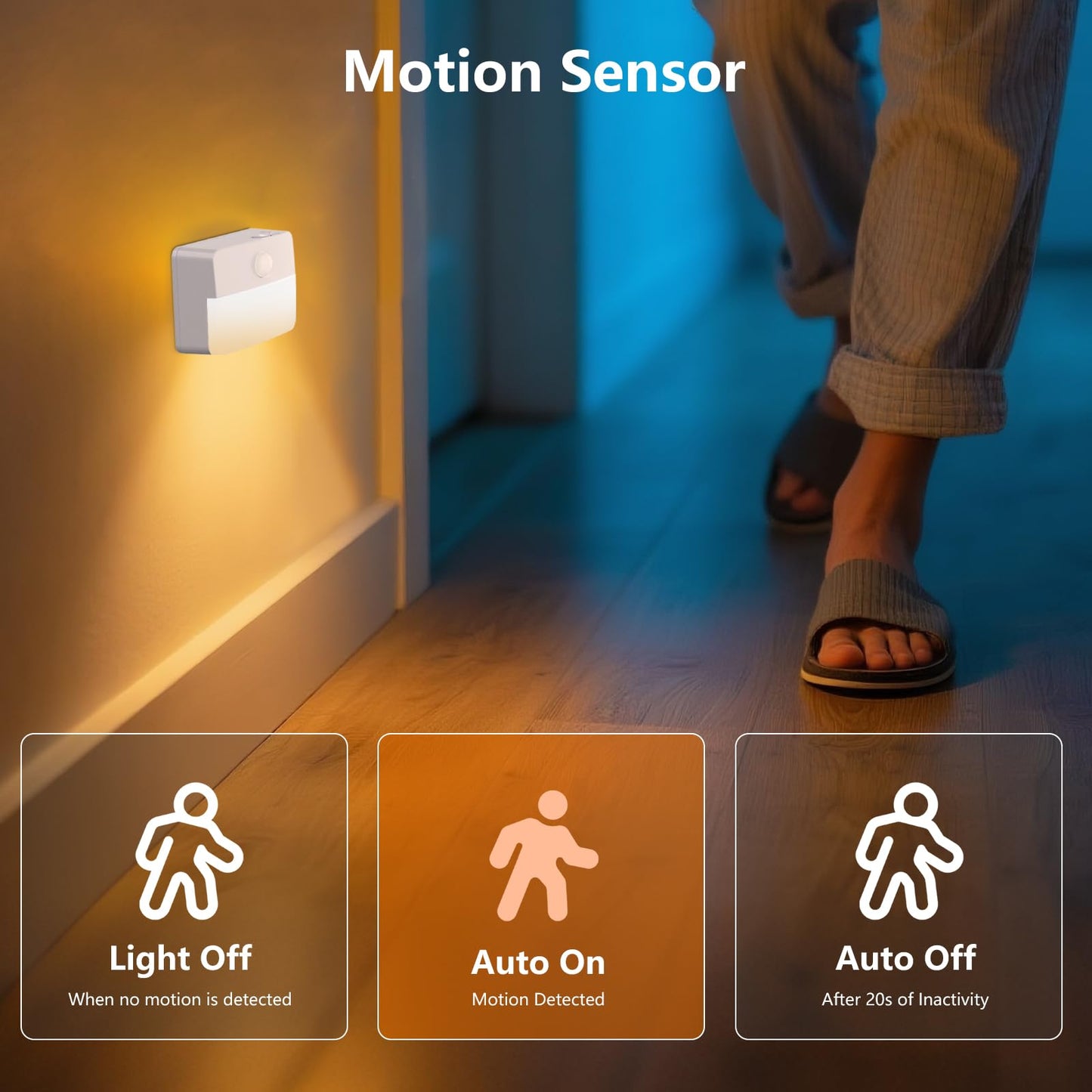 Coolilumi Motion Sensor Night Light Indoor Stair Lights Warm White Stick-On Closet Lights, Battery Operated Hallway Cabinet, Bedroom, Kitchen Lamps (6