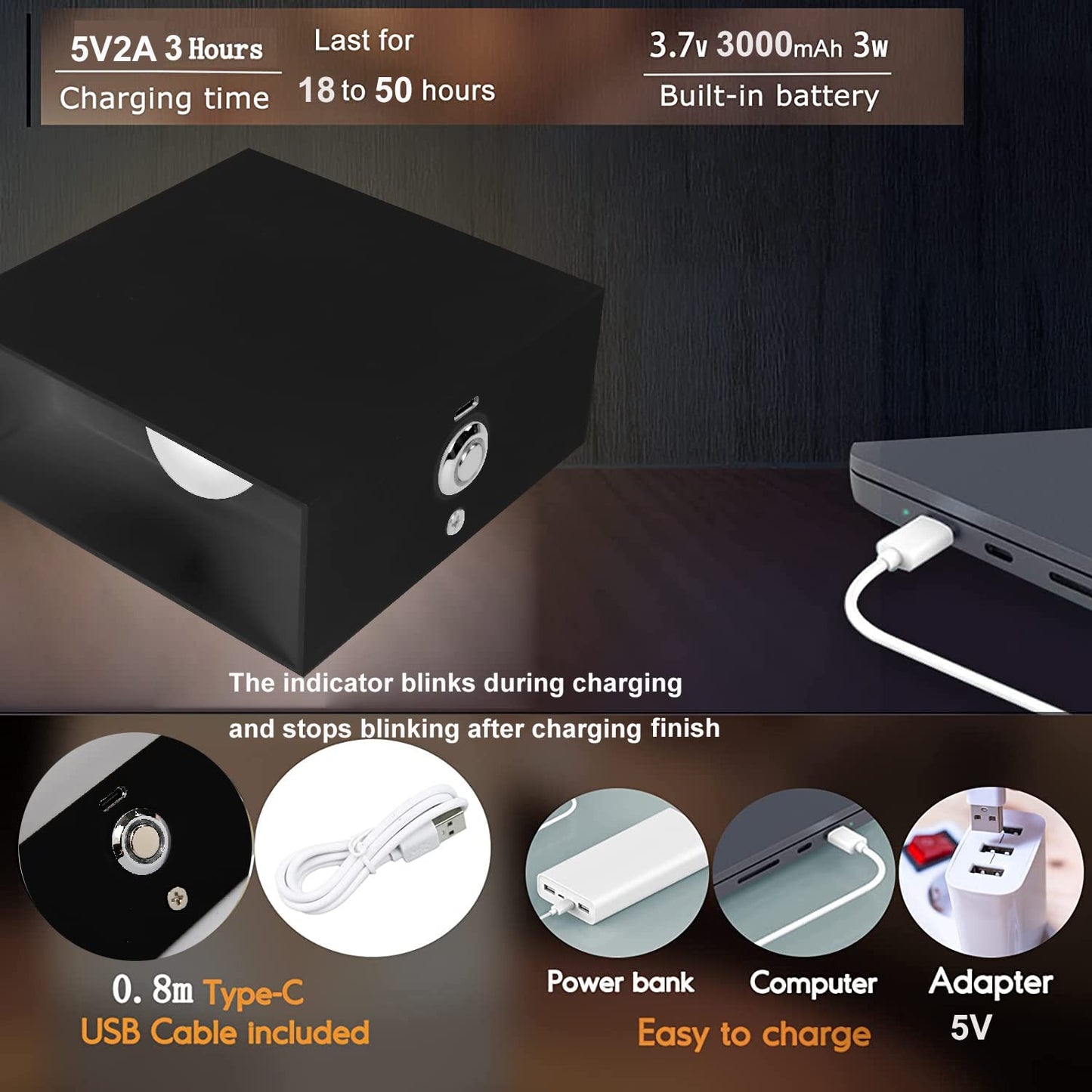 ZYI Indoor LED Wall Lamp with Touch Switch, Cordless Lamp Rechargeable USB Wall Sconce Lights Battery Powered Bedside Lamps for Bedroom Children's
