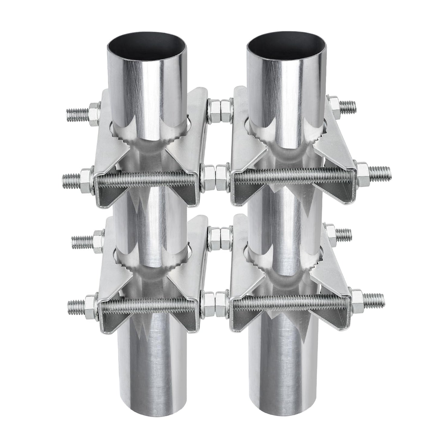 2 Pack Antenna Mounting Kits 2 inch Pole to Pole Clamp Heavy Duty Mast to Mast Bracket with V Jaw Block for TV CB Ham Antenna, Weather Station, Pipes
