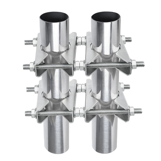 2 Pack Antenna Mounting Kits 2 inch Pole to Pole Clamp Heavy Duty Mast to Mast Bracket with V Jaw Block for TV CB Ham Antenna, Weather Station, Pipes