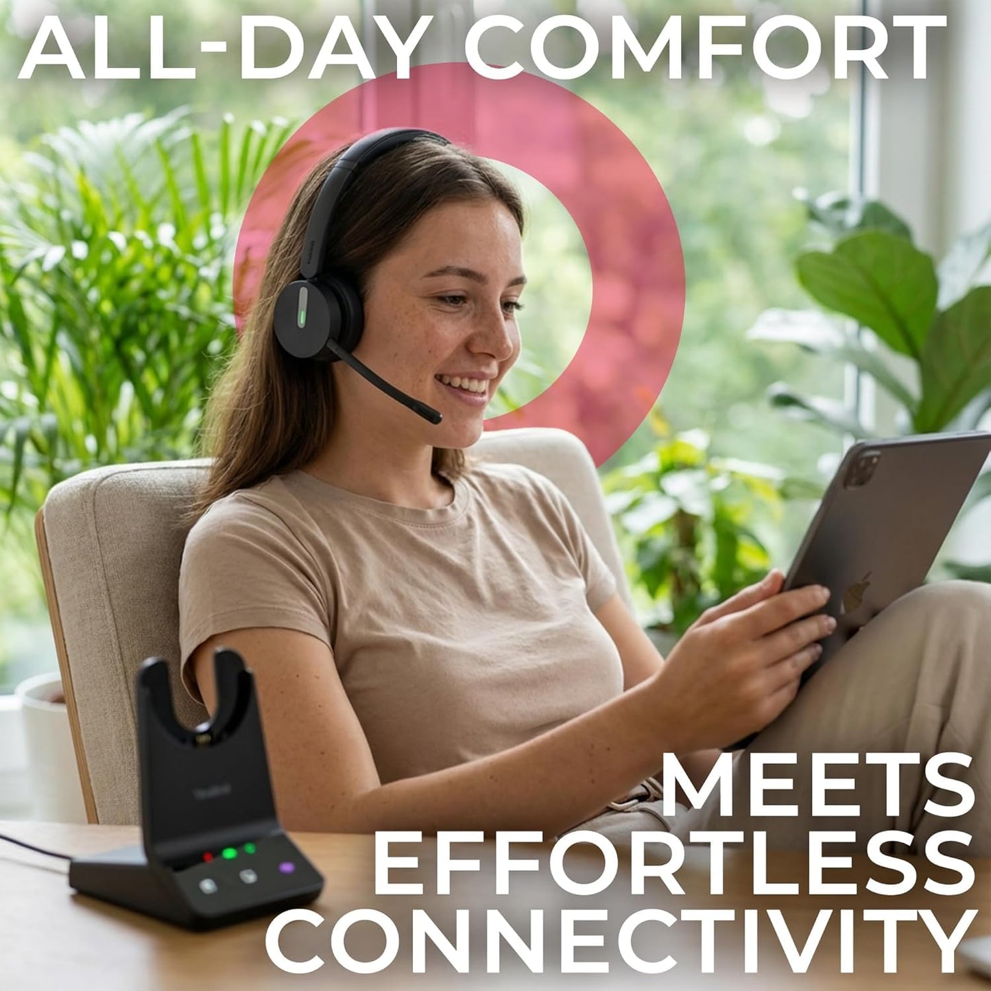 Yealink WH64 Hybrid Wireless Headphones DECT & Bluetooth Mono MS with Charging Stand, Teams Certified, For PC, Laptop & Mobile, USB-C Dongle, 150m…