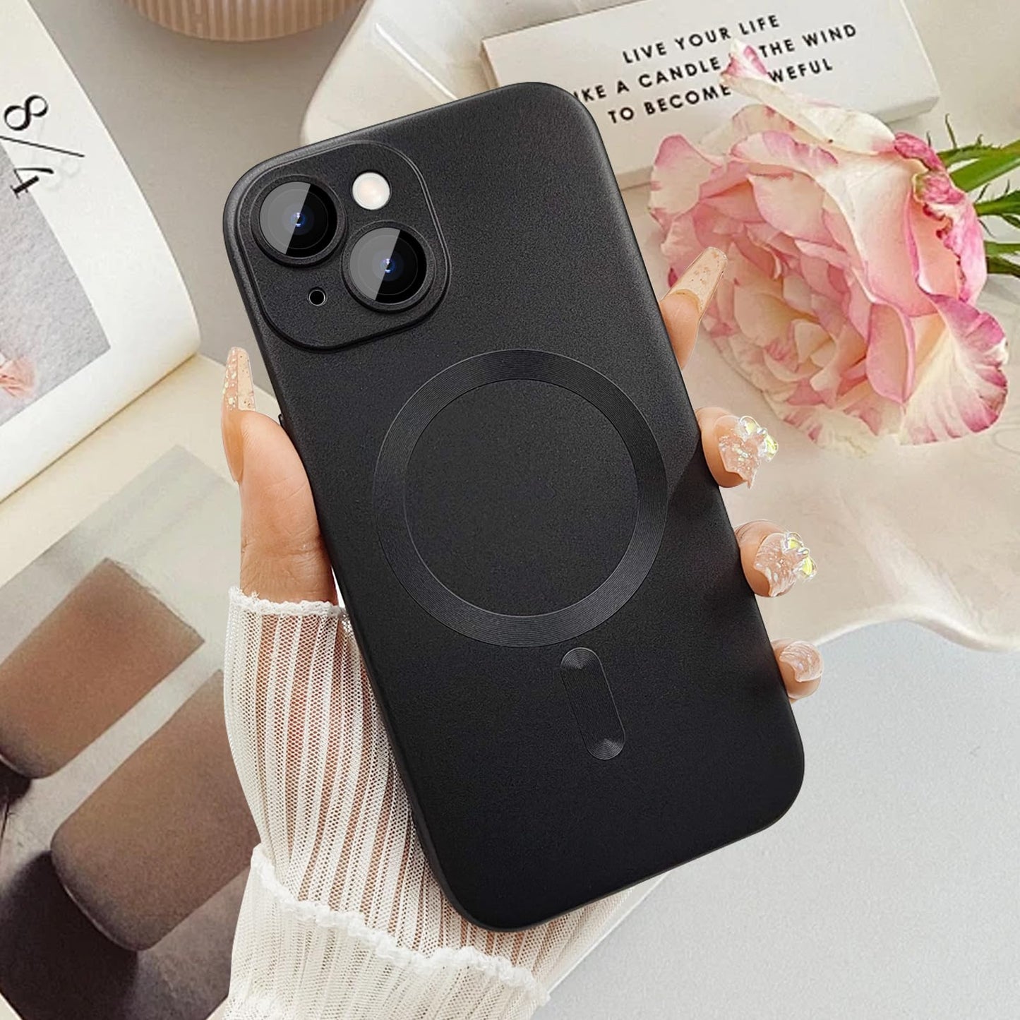 ankofave Magnetic for iPhone 15 Pro Max Phone Case for Women, Matte Luxury Soft Metallic Luster Design and Camera Lens Protector, Compatible