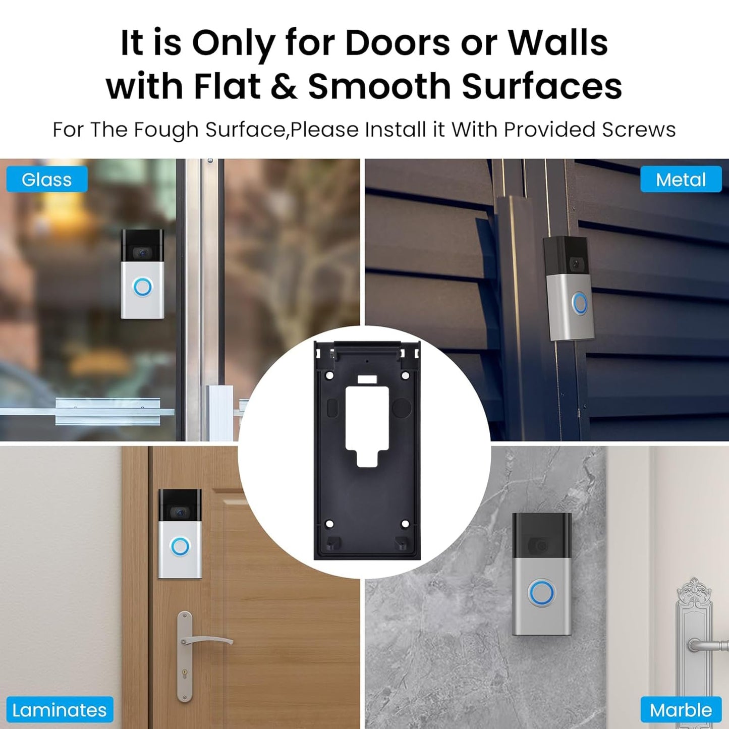 Fansoun No-Drill Adhesive Mount for Ring Video Doorbell (2nd Generation - 2020 Release), Mounting Bracket Accessories for Apartments Office Houses