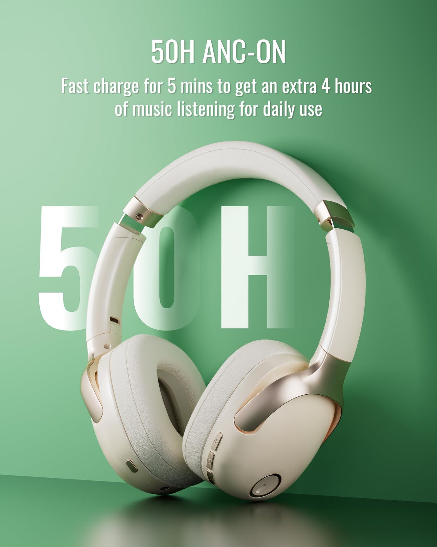 Hybrid Active Noise Cancelling Headphones, Wireless Over Ear Bluetooth, 50H Long ANC Playtime, Rotatable and Foldable, HiFi Audio Deep Bass