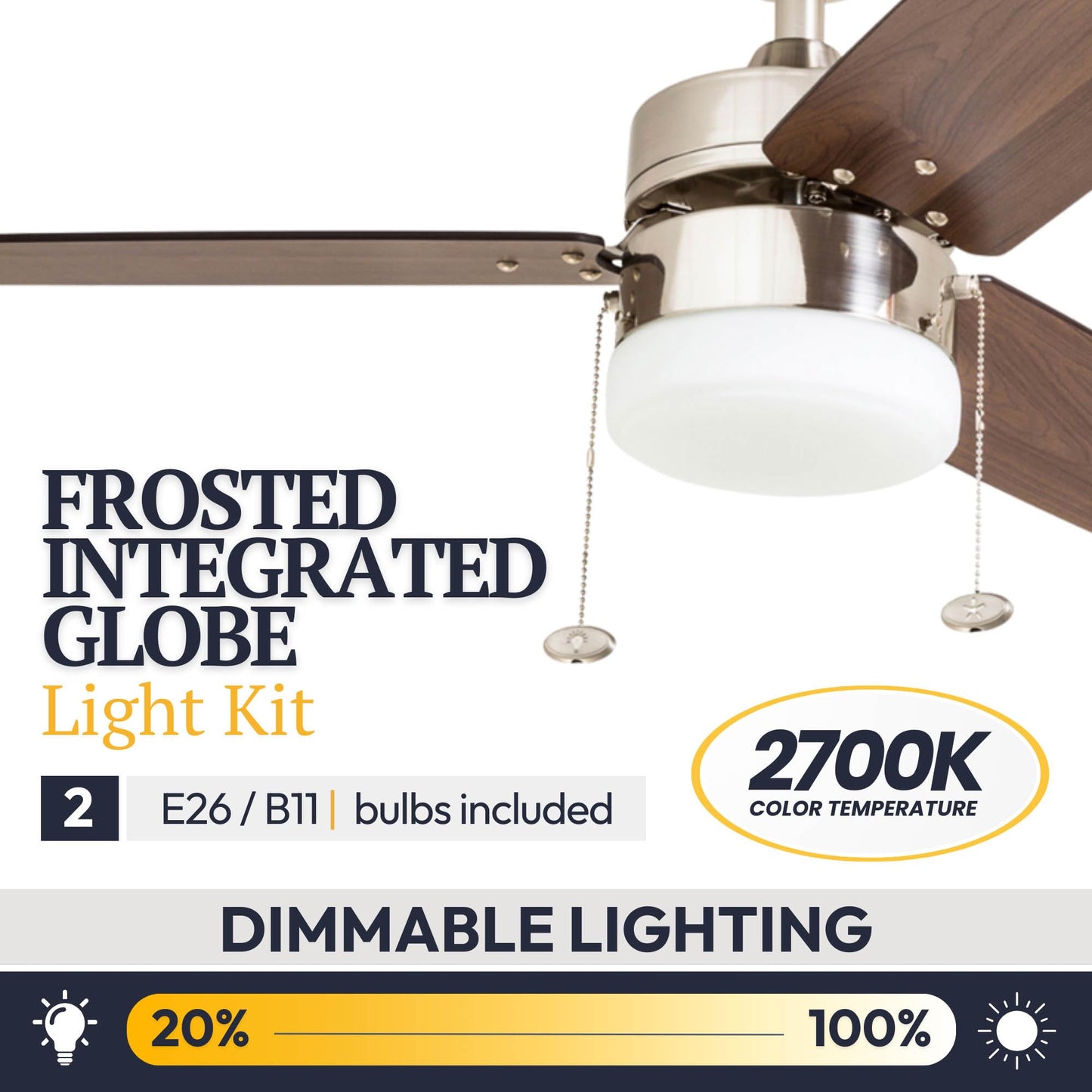 Prominence Home 42" Reston Ceiling Fan w/Light, Chain & 3 Blades, Nickel