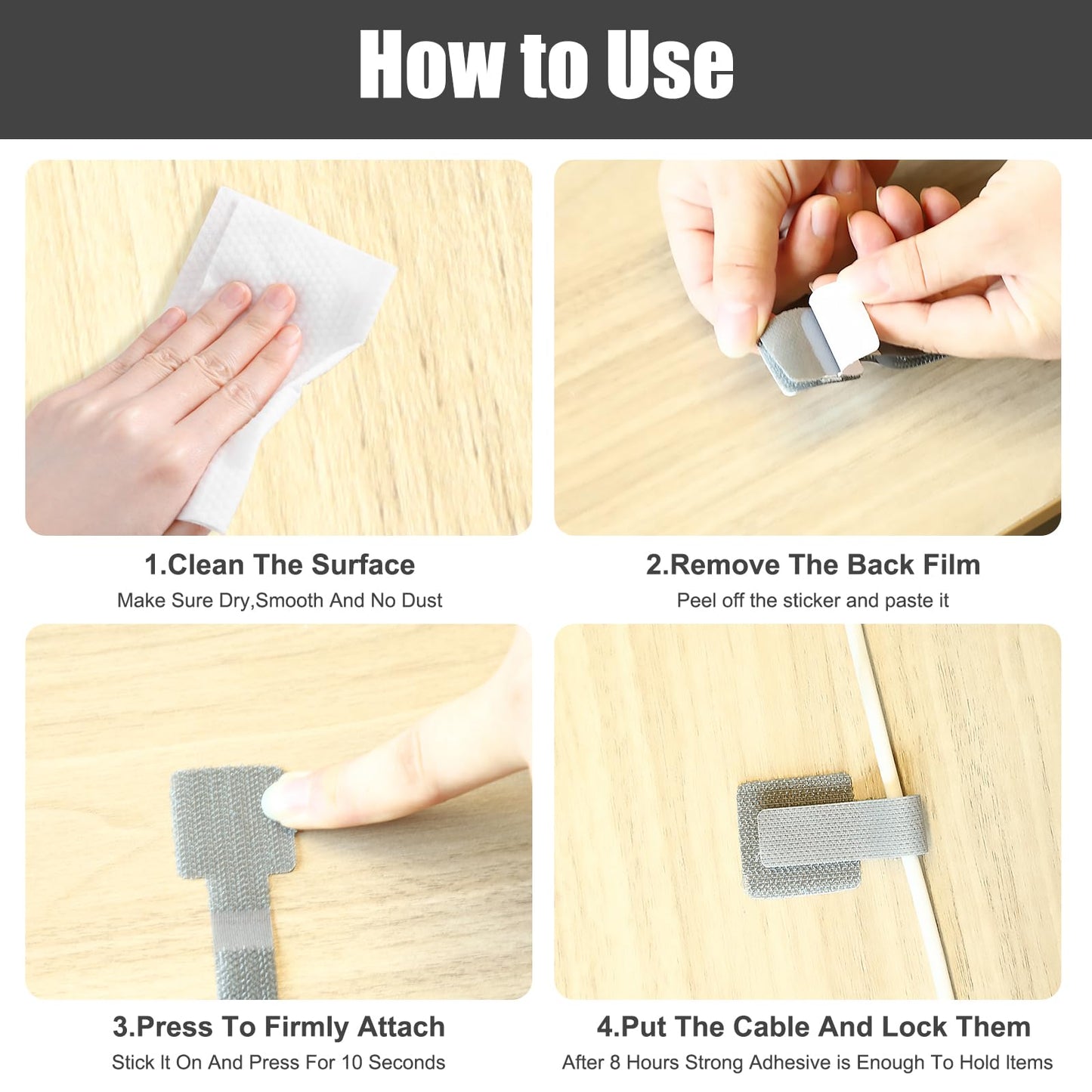 150 PCS Hook and Loop Cable Ties Reusable Adhesive Cable Ties Adjustable Self Adhesive Cables Management Straps for Cords Organizers Desk Home Office