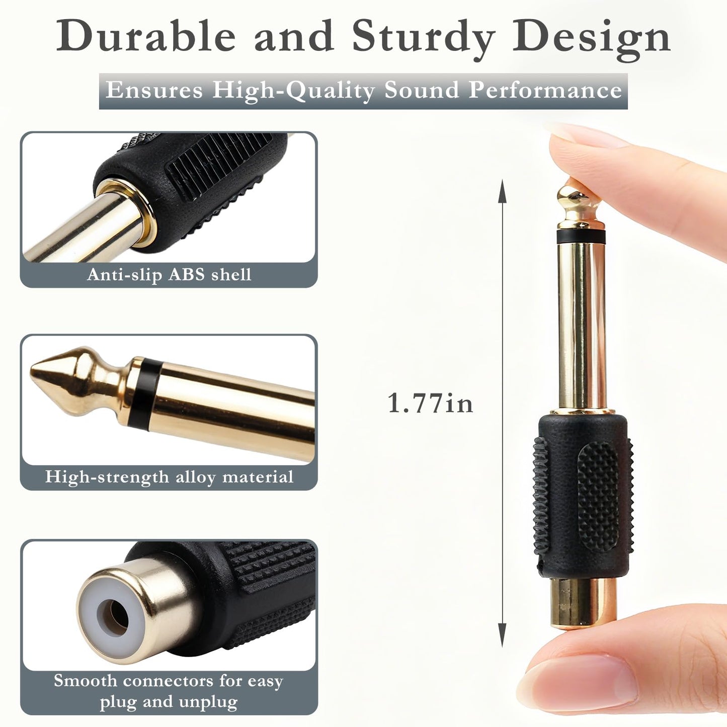 Brvlsoc RCA to 1/4" Audio Adapter (6-Pack) - 6.35mm Mono Male Plug to RCA Female Connector, Gold-Plated Audio Jack for Speakers, Amps, Instruments