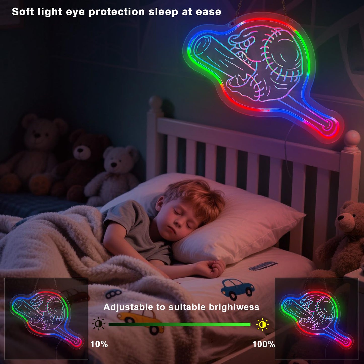 GYZLK Baseball Neon Sign 17.8×10.5 Inch Baseball Night Light for Kids with Remote Control Dimmable LED Lamp as Room and Bedroom Decoration Gift