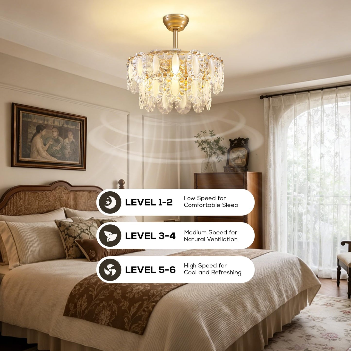 7PM 20" Gold Fandelier Ceiling Fan Light with Remote