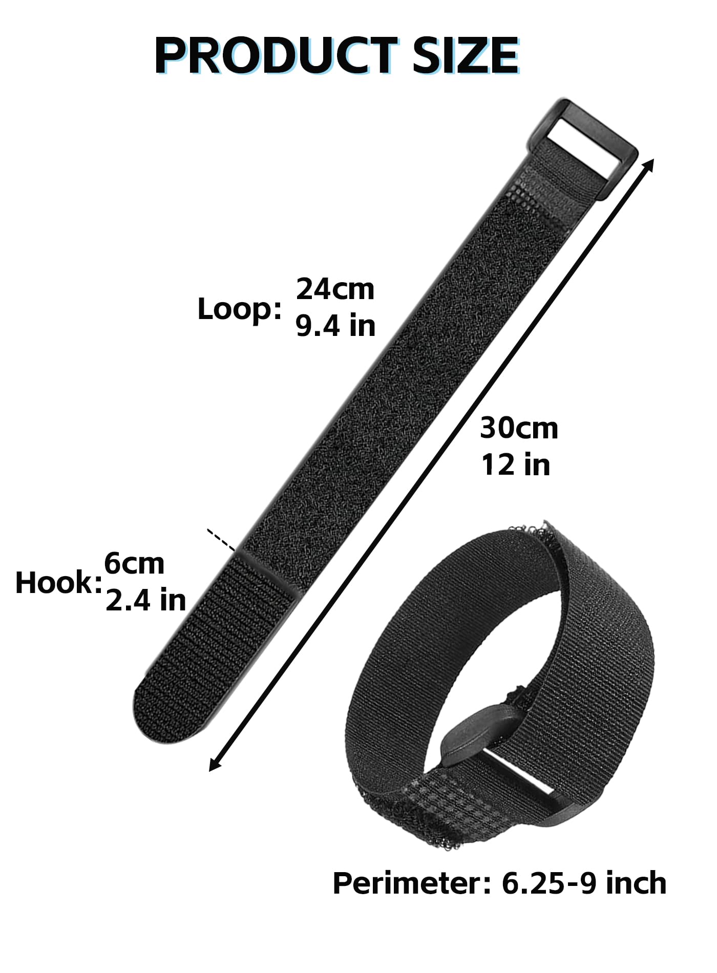 LJY 16-Pack Hook and Loop Straps Nylon Cable Ties Organizer Fastener, 11.8 in x 0.98 in, Black