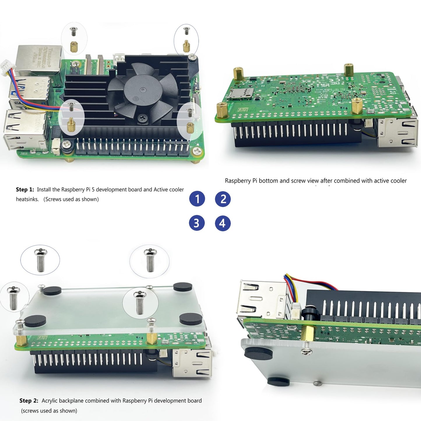 Awxlumv Active Cooler for Official Raspberry Pi 5 with 30mm PWM 4-Pin Cooling Fan Pi 5 Heatsink with Thermal Tape and Acrylic Base Plates