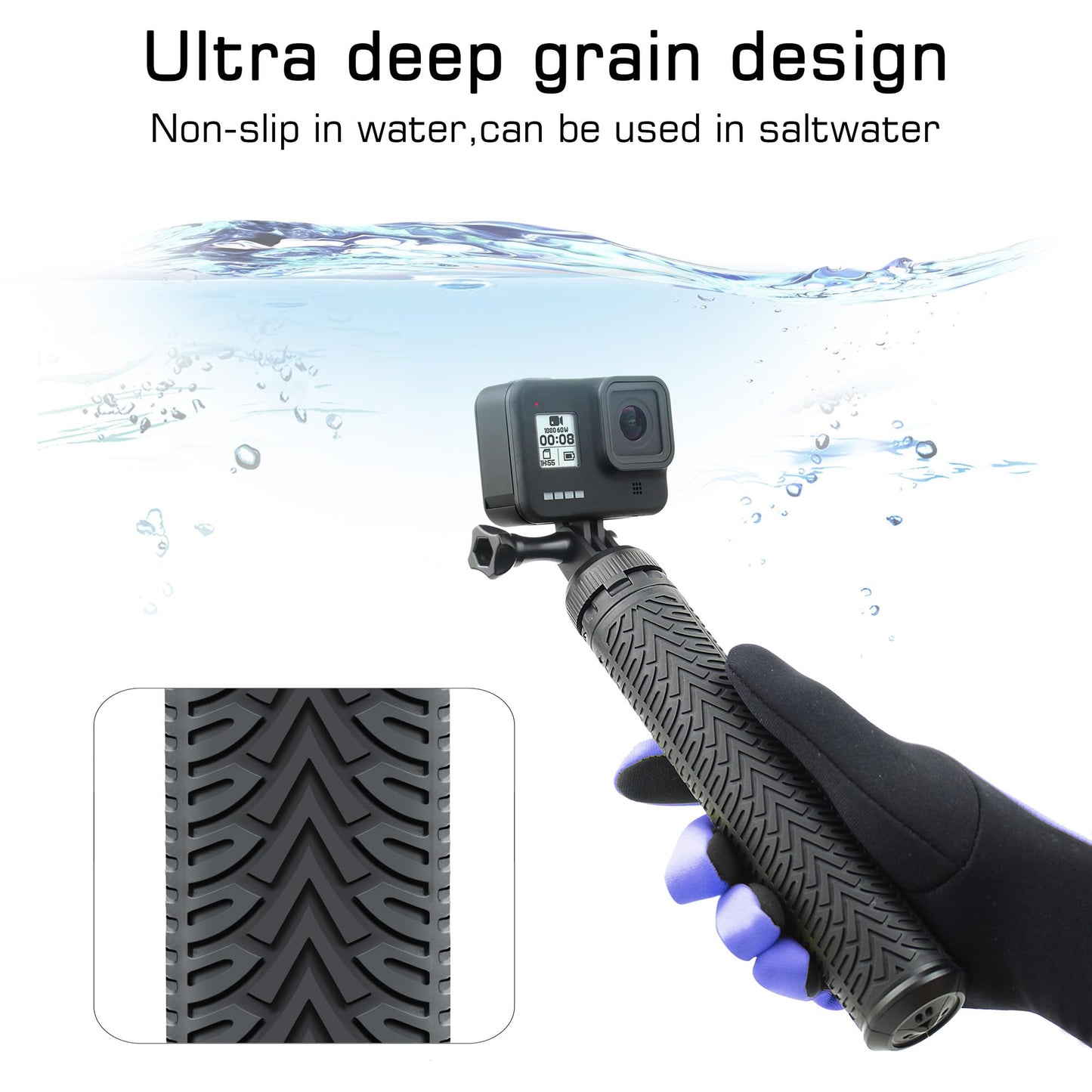 GEPULY 34''Extended Selfie Stick Underwater Tripod Waterproof Hand Grip for Go Pro Hero 13 12 11 10 9 8 7 6 5 4, AKASO,SJCAM,DJI Action 6