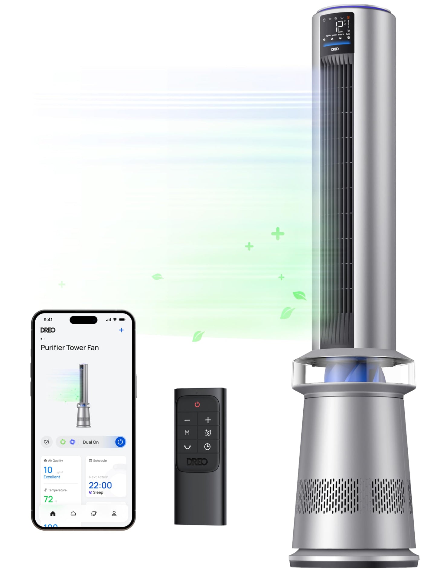 DREO MC710S Air Purifier Tower Fan, 45" 2-in-1 Smart Fan for Bedroom