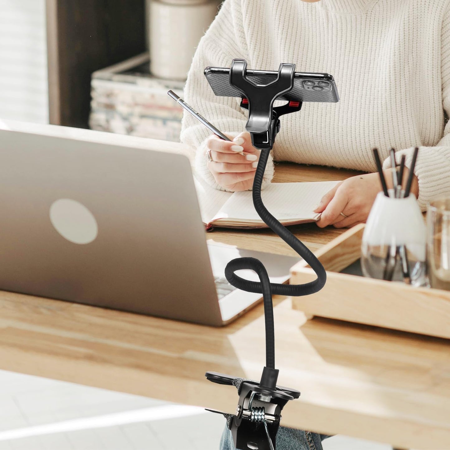 Ltheifaa Cell Phone Holder Gooseneck Mount, Universal Lazy Bracket Flexible Long Arm Clamp Clip Phone Stand for Bed,360 Adjustable DIY Flexible Grip