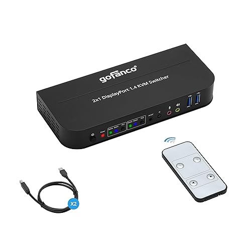 gofanco 2 Port 4K 60HZ DisplayPort KVM Switch with USB 3.0 - DisplayPort 1.4, 4K @60Hz 4:4:4, HDR, HDCP 2.2/1.4, USB Keyboard/Mouse, USB 3.0 Hub, MIC