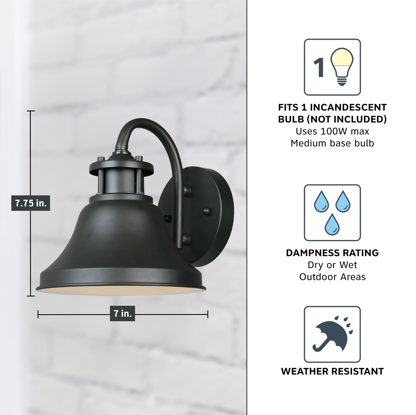 Designers Fountain Bayport Outdoor Light Fixture, 7.75 Inch Exterior Wall Lantern Sconce for Front Door, Patio and Porch, Bronze, 31311-BZ