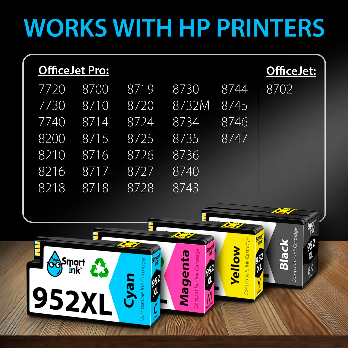 Smart Ink Compatible Ink Cartridges Replacement for HP 952XL 952 XL 4 Combo Pack (Black, Cyan/Magenta/Yellow) to use with HP OfficeJet Pro 8710 7740