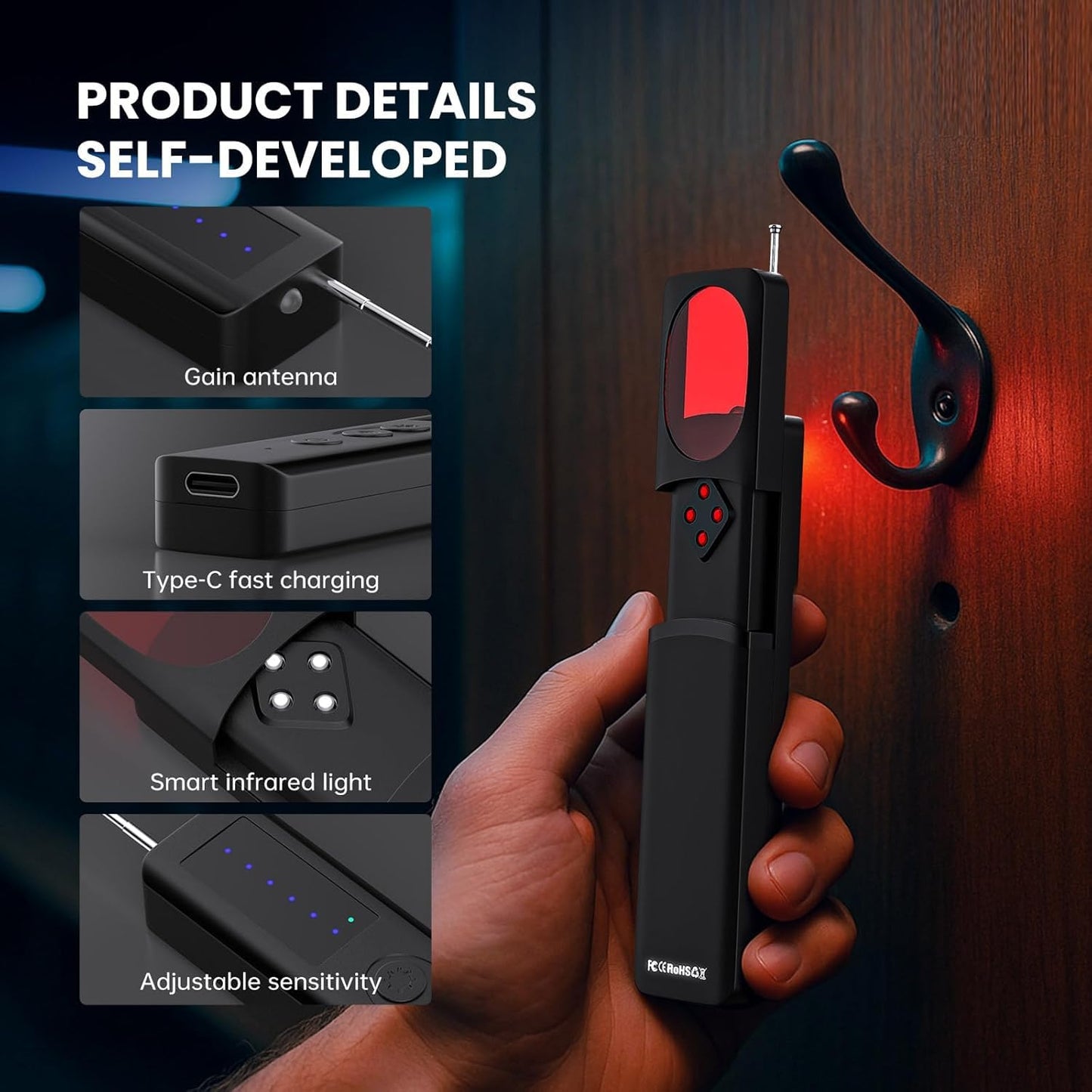 JIEXUN Hidden Camera Detector, Upgraded Hidden Bug and Camera Detector, Portable GPS Tracker Spy Camera Device Finder Detector, Hidden Camera