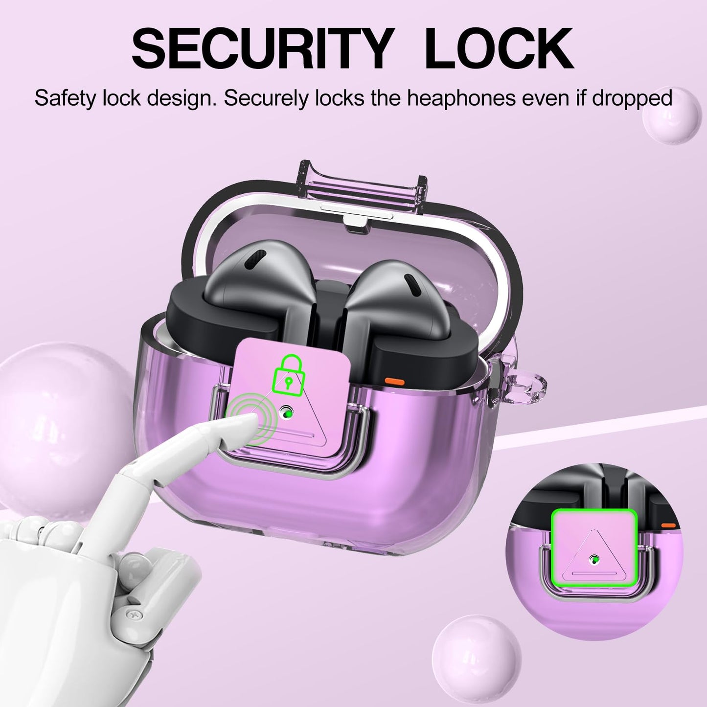 for Samsung Galaxy Buds3 FE (2025) / Buds3 Pro (2024) / Buds 3 Case (2024) with Secure Lock Clip, Flexible TPU Clear Case with Cleaner