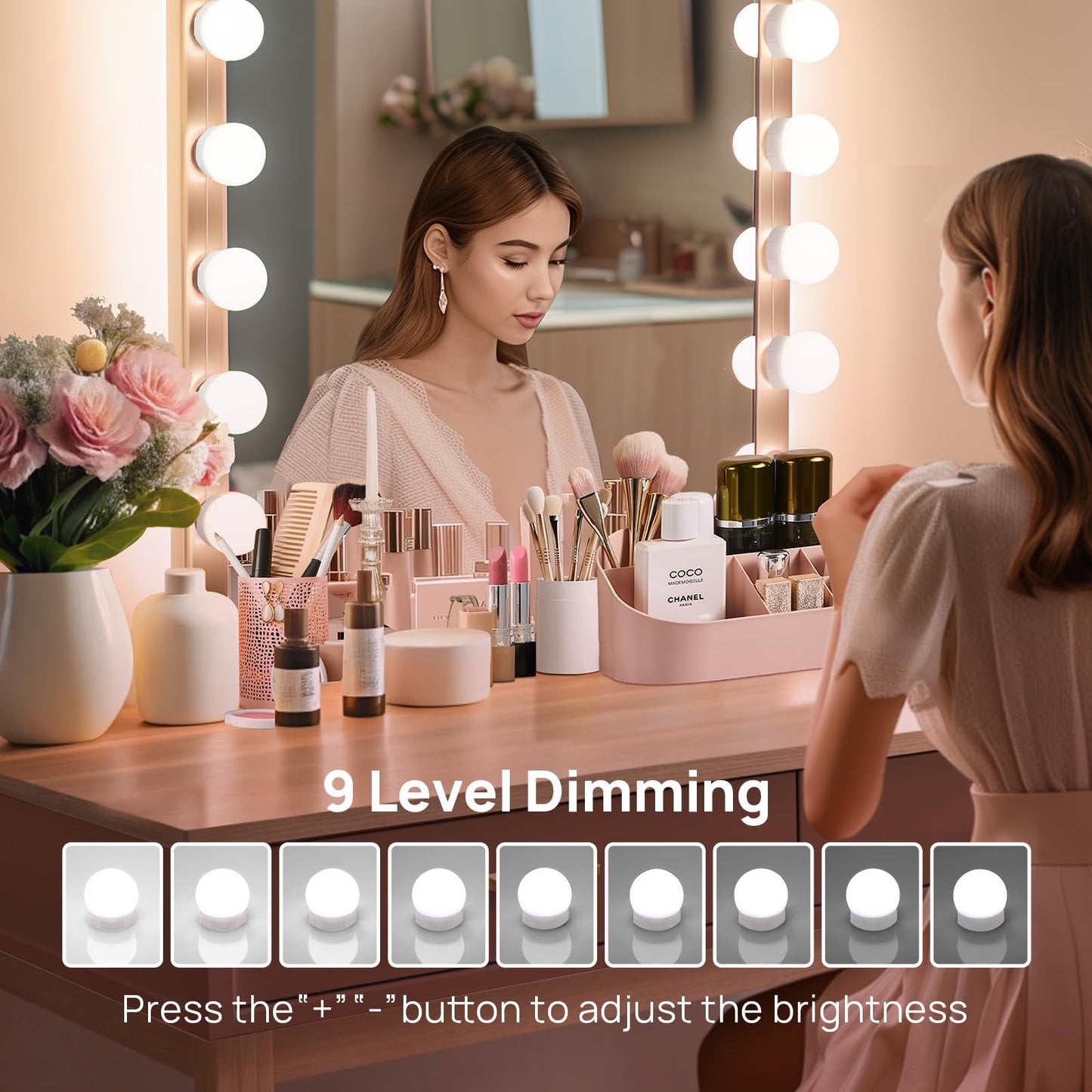LED Vanity Lights For Mirror, Consciot Hollywood Style Vanity Lights With 10 Dimmable Bulbs, Adjustable Color & Brightness, USB Cable, Mirror Lights
