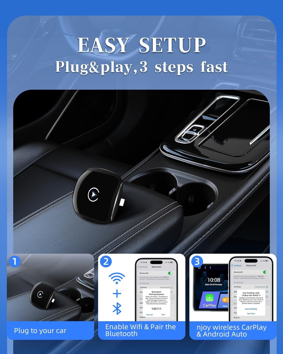 Technoski Wireless CarPlay Adapter for iPhone ? Android,2025 Update, Plug and Play, Small Size,Fast and Stable Connection Wireless Adapter for CarPlay