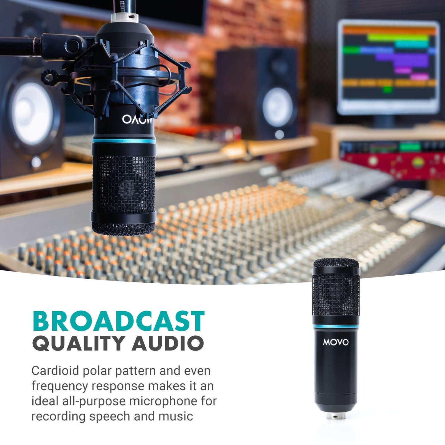 Movo Studio Microphone and Podcast Equipment Bundle - 3.5mm TRS and XLR Condenser Microphone for Singing, Podcasts, and More - Studio Headphones with