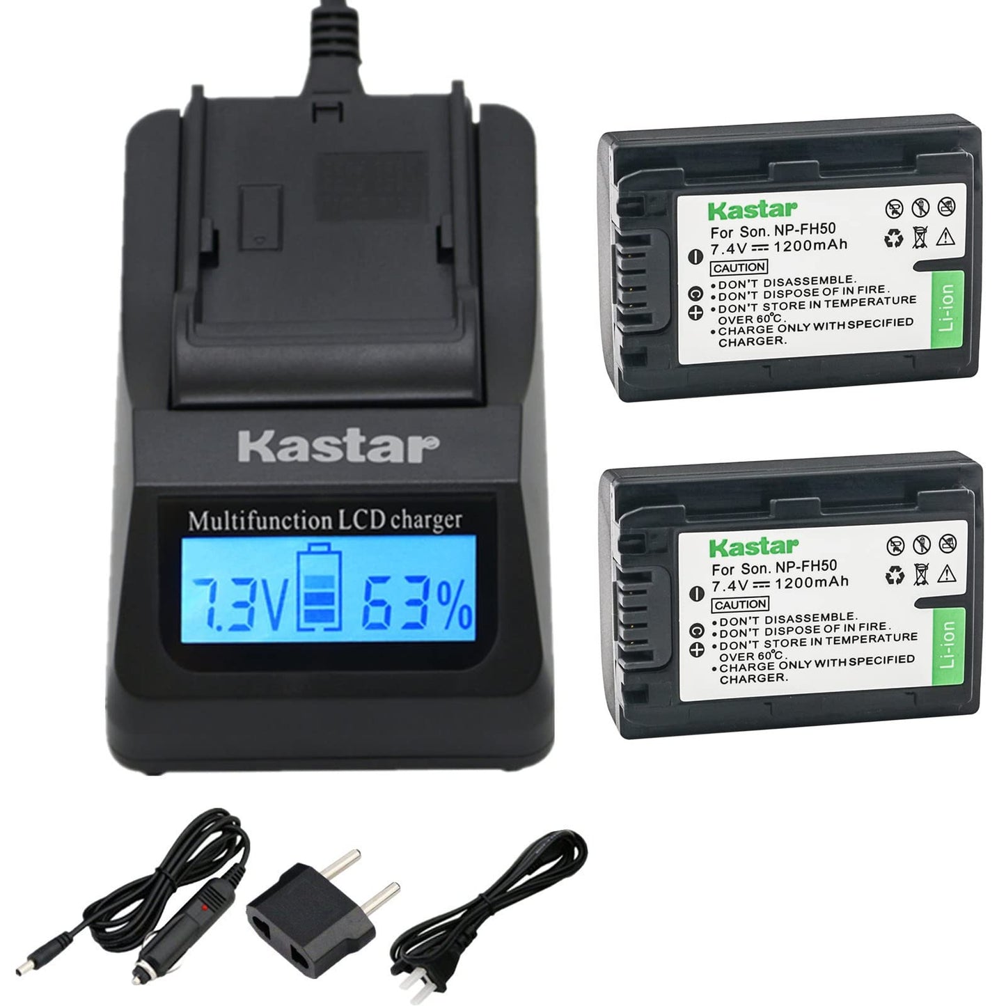 Kastar Fast Charger + Battery 2 Pack Replacement for Sony NP-FH50 NP-FH40 NP-FH30 Sony DSLR-A230 DSLR-A330 DSLR-A290 DSLR-A380 DSLR-A390 HDR-TG1E