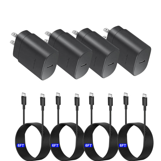 Type C Charger Fast Charging,4 Pack 25W USB C Charger Block with 6FT Fast Charging Cable Compatible with Galaxy S25 Ultra/S25/S25+/S24+/S24