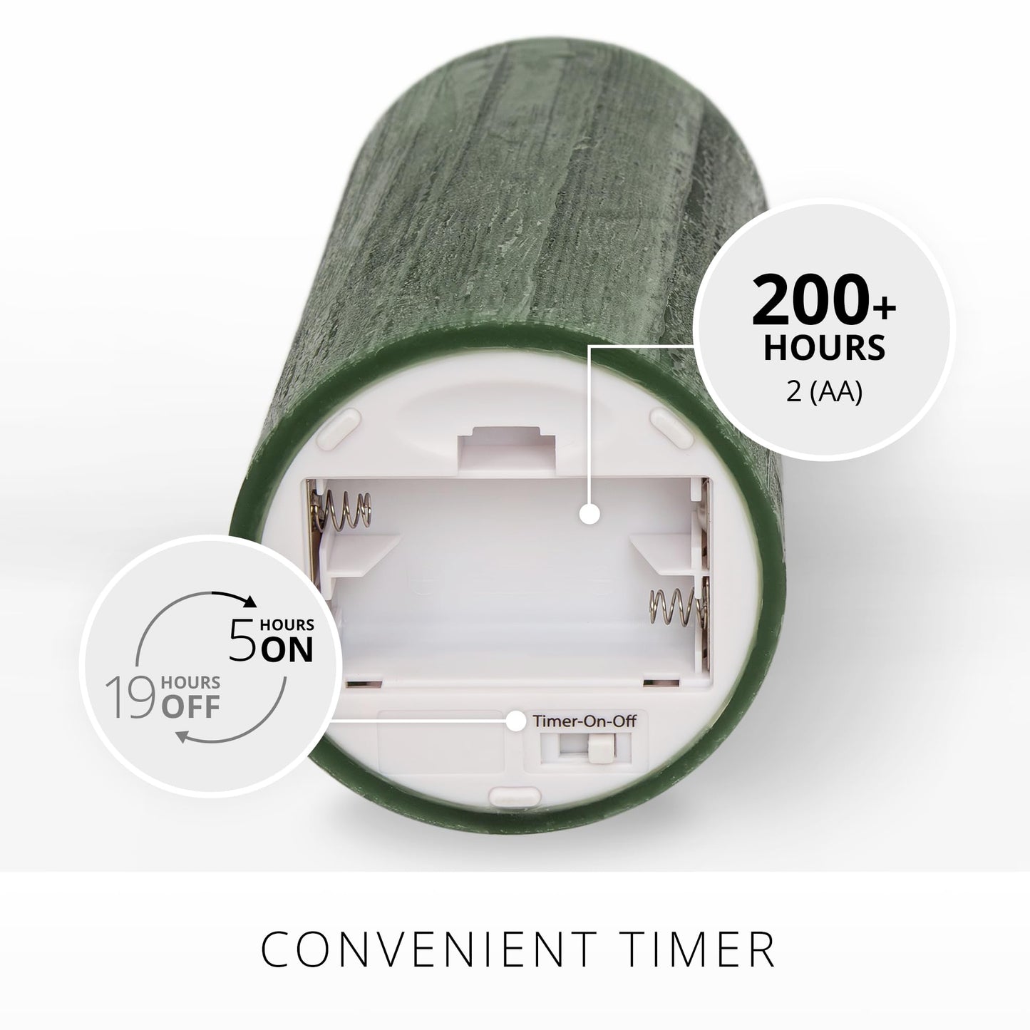 Luminara Selenite Looking Flameless Candle, Holiday Green 3" x 6.5", Battery Operated Real Wax Moving Flame LED Pillar w/Timer, Home Decor Unscented