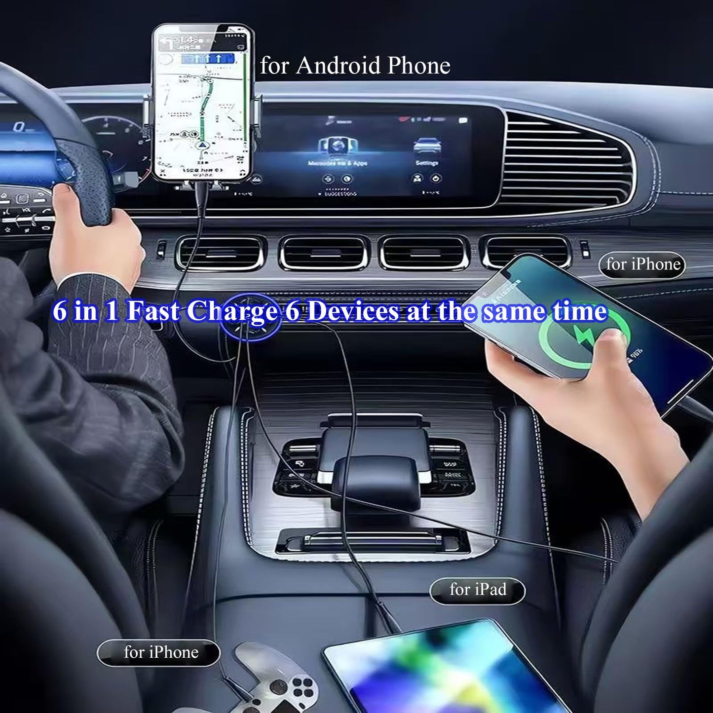Super Fast Charge USB C Car Phone Charger Adapter 6 in 1 with Voltage Display 250W Multi Port Cigarette Lighter USB Charge for iPhone 16 15 14 13 12