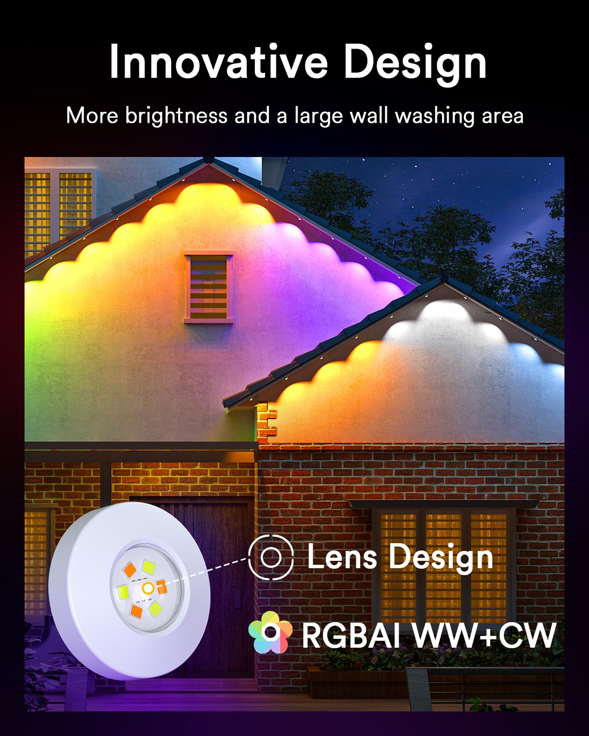 Lumary Permanent Outdoor Lights Pro 105ft with 80LED RGBAICW Smart Eave Light for Chirstmas, Work with Alexa Google IP67 Waterproof, Color Changing