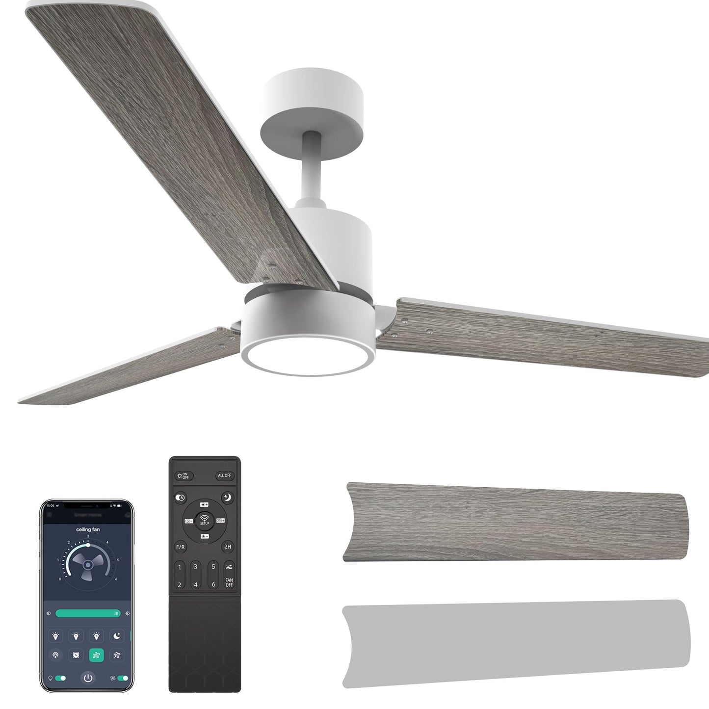 Lemontec Ceiling Fans with Lights 52" Low Profile Indoor Ceiling Fan with Light and Remote/APP Control, Flush Mount, LED Dimmable DC Reversible Modern
