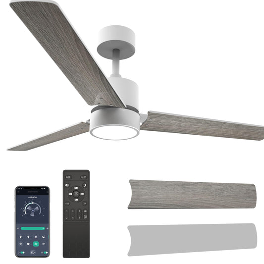 Lemontec Ceiling Fans with Lights 52" Low Profile Indoor Ceiling Fan with Light and Remote/APP Control, Flush Mount, LED Dimmable DC Reversible Modern