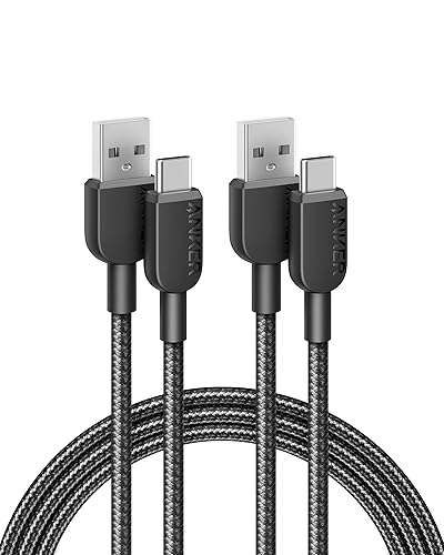 Anker USB A to USB C Cable, Charger Cord (2 Pack, 6FT), for iPhone 17 Series,Samsung Galaxy Note 10/S10+ S10, LG V30 (Black)